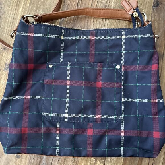 Talbots Tattersol Plaid Multicolor 90s 80s Y2K Prepster Zip Shoulder Tote Bag - Picture 2 of 8